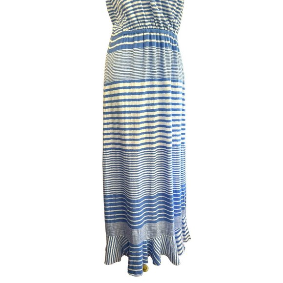 Vineyard Vines Women's Blue White Striped Ruffle Maxi Dress Small Sleeveless - Picture 3 of 6